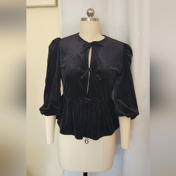 NWTS Mango Velvet Blouse With Bows - Picture 5 of 6